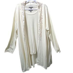 Jessica London NWOT Sweater Set 26/28 Ivory Sequin Cardigan Shell Wedding Party